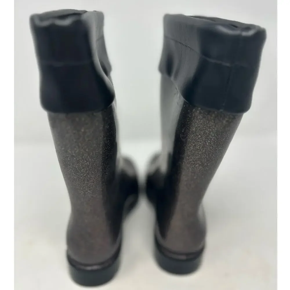 Mel Dreamed by Melissa Girl's Black Glitter Rain‎ Boot Ruffle Me This Size 3